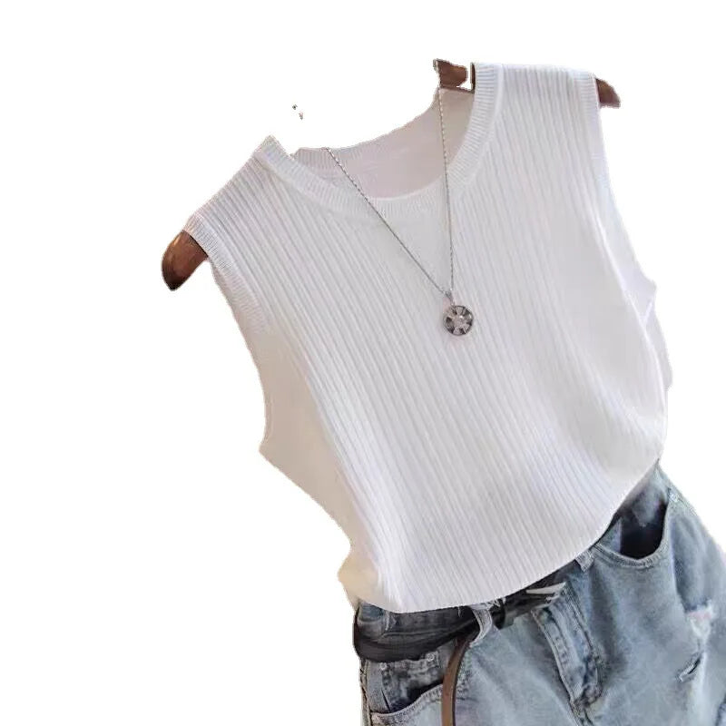 Summer Women Knitted Loose Sweater Vests Sexy O-Neck Sleeveless Knitwear Tank Tops YRFZ-N6634
