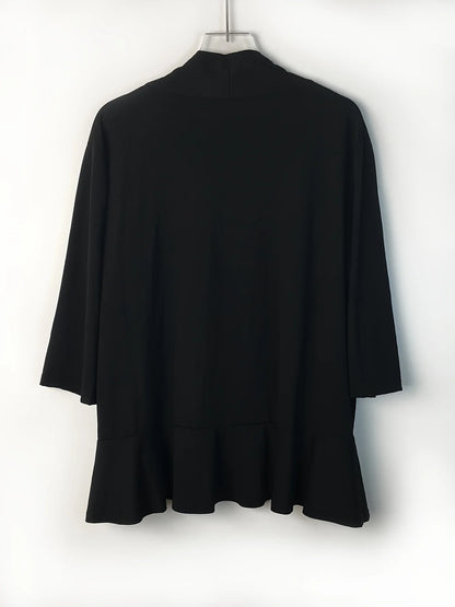 Plus Size V-neck Loose Pleated Cardigans Casual Frill Solid 3/4 Sleeve Spring Summer Fall Cardigan Plus Size Women's Clothing