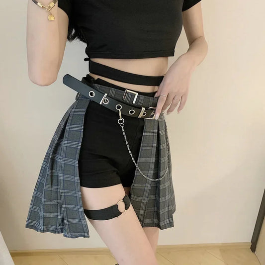 Female Punk Skirt Gothic Style Plaid Irregular Skirts Women Asymmetrical High Waist Pleated Mini Skirts sexy skirt for sex