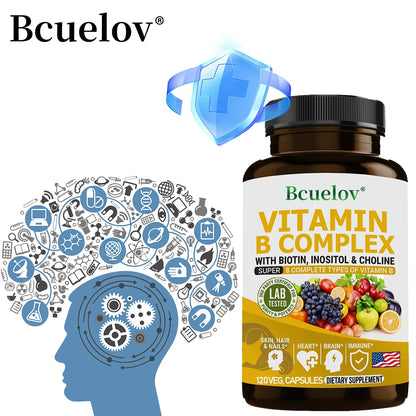Vitamin B Complex - Contains Biotin, Inositol and Choline - Brain, Skin, Hair, Nervous System, Immunity, Metabolism, Antioxidant