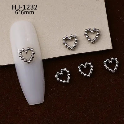 20PCS 3D Glossy Gold Silver Metallic Love Heart Various Crook Frame Solid Alloy Nail Art Rhinestones Decorations Manicure Charms HJ-1232