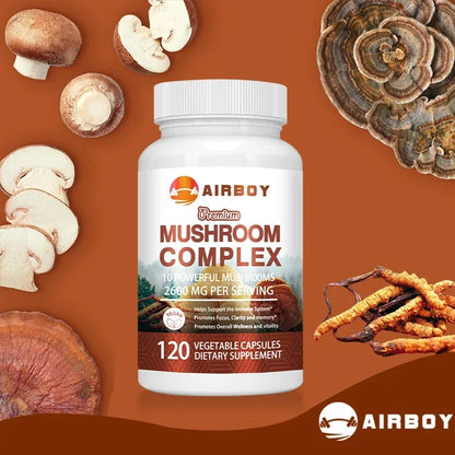 Mushroom Complex Capsules - with Lions Mane, Chaga, Reishi Nootropic Brain Supplement for Memory and Focus, Enhance Energy