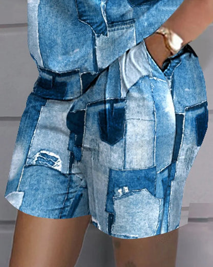 Women Casual Short Sleeve Two Piece Sets Women Outfit 2023 Summer Letter Printed Pocket Suit Female T Shirt Shorts 2 Pieces Set