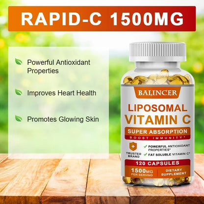 Liposomal Vitamin C Capsules - Promotes Collagen Production, Supports Skin, Immune Health, Powerful Antioxidant