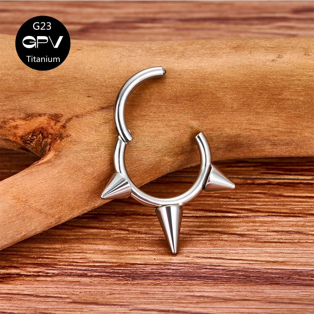 G23 Titanium Nasal Septum Ring Welding Pointed Vertebrae Punk Nasal Ring Puncture Jewelry Men And Women's Earrings