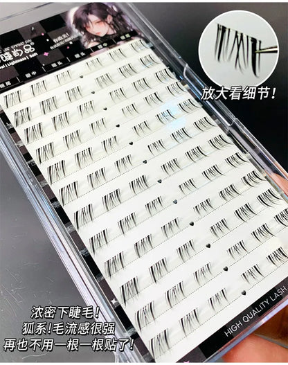 Self-adhesive Glue-free Lower False Eyelashes Fox Eyes Effect Winged Thick Segmented Under Lash Easy Application
