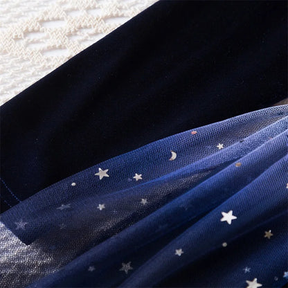 2025 Red Christmas Dress for Baby Girls Winter Long Sleeve Mesh Dresses for 3-8Yrs Kid Star Sequin Birthday Party Princess Dress