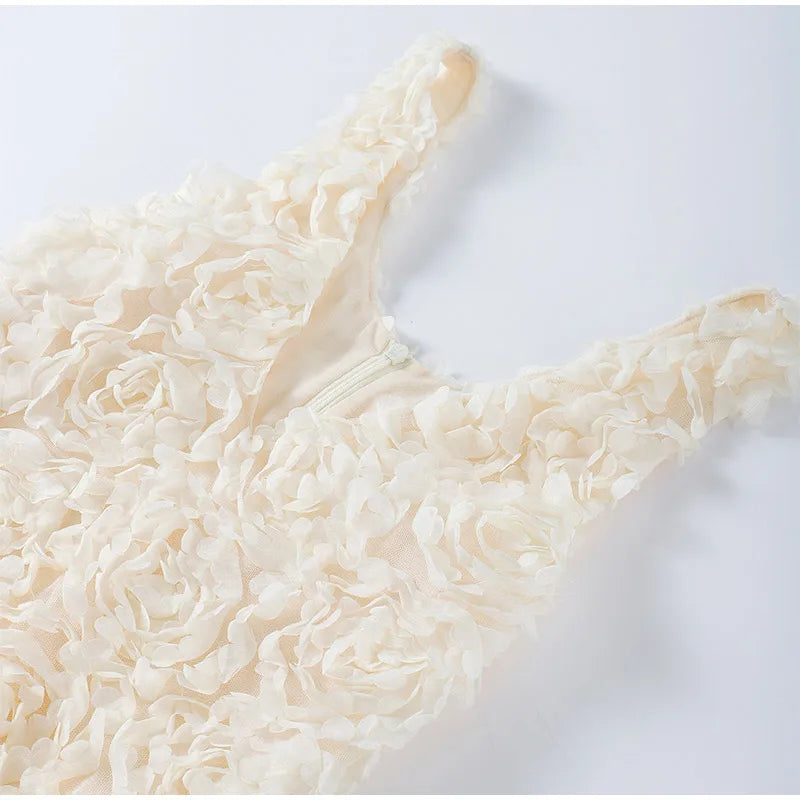 Sexy 3D Flower Deep V-neck Dress Women Slim Sleeveless Backless Split Hip Package Midi Dresses 2025 Spring Ladies New Vestidos