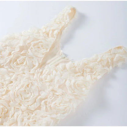 Sexy 3D Flower Deep V-neck Dress Women Slim Sleeveless Backless Split Hip Package Midi Dresses 2025 Spring Ladies New Vestidos