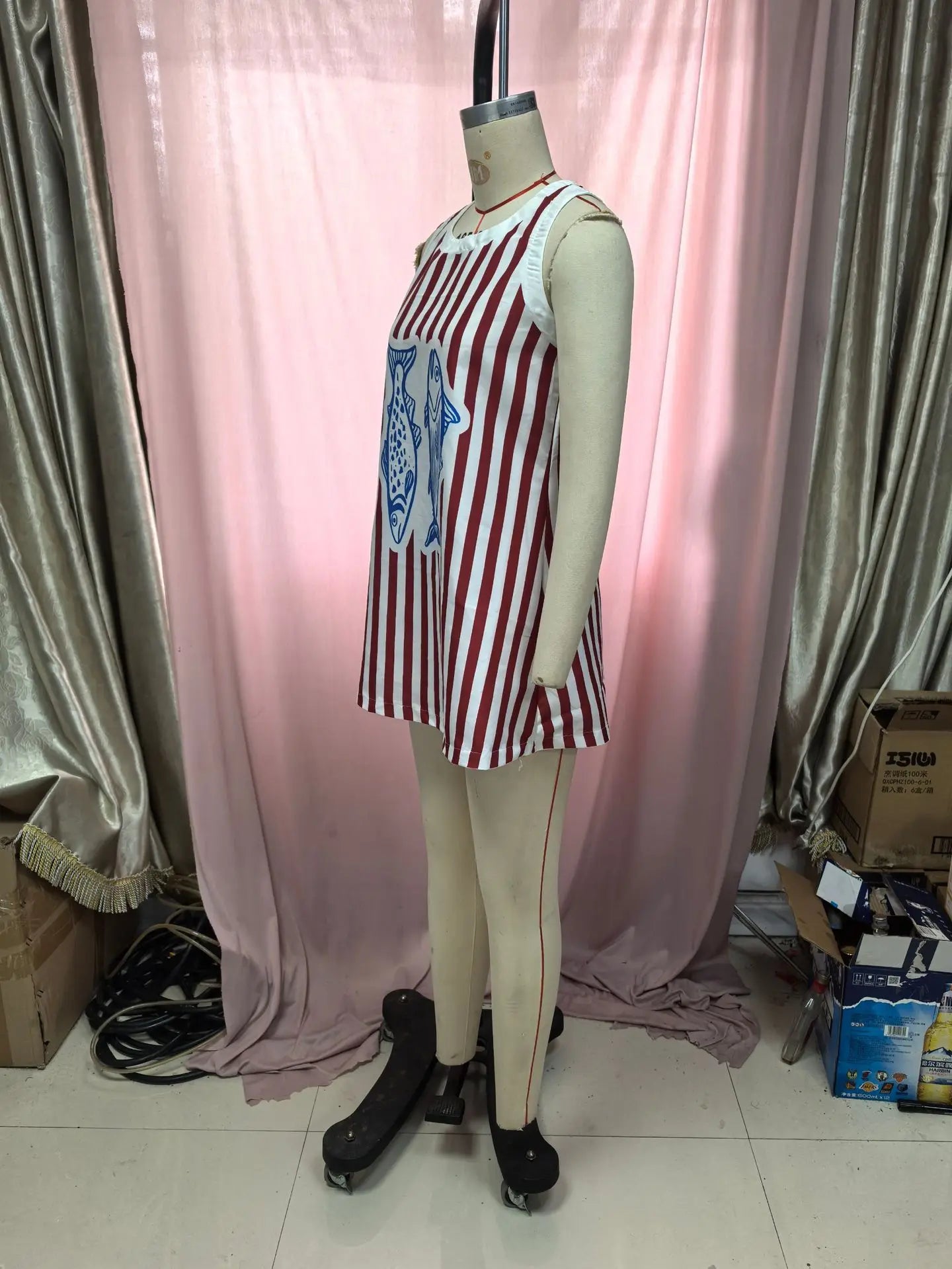 Women Sleeveless Dress Cute Sardines Fish Graphic Print Summer New Short Dress Beach Vacation Party Girl Skirts Dress