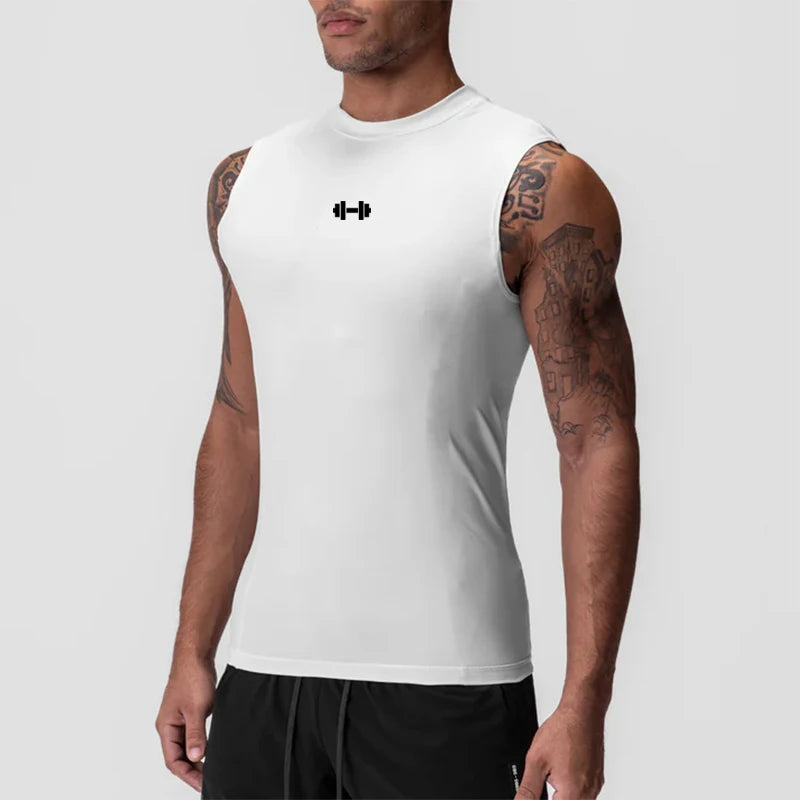 Men's Running Compression Vest Gym Clothing Sports Fitness Tank Tops Quick Dry Workout Sportswear O Neck Tight Sleeveless Shirt