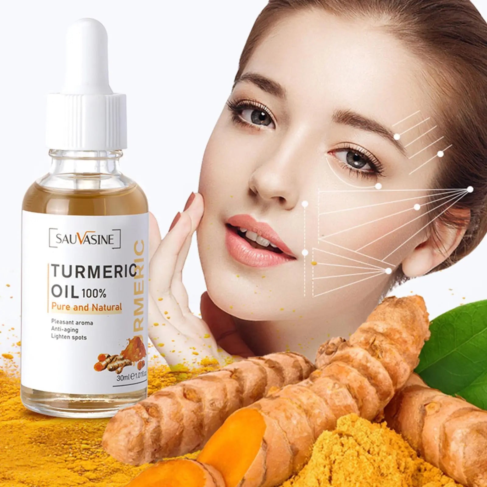 5 Piece Set Turmeric Facial Care Acne Cleansing Cream,Anti-Aging Serum,Dark Spot Moisturizer Fade Spots for Radiant Skin Care