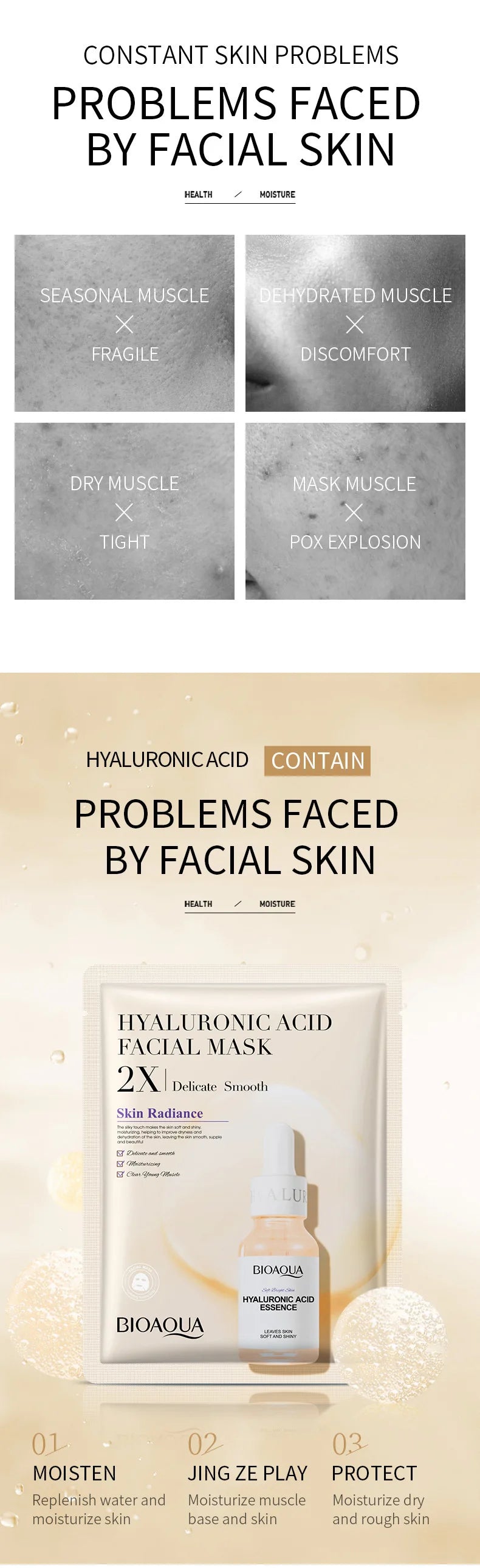 20 Pieces BIOAQUA Centella Collagen Vitamin C Facial Mask Moisturizing Refreshing Sheet Masks Hyaluronic Acid Skin Care Products