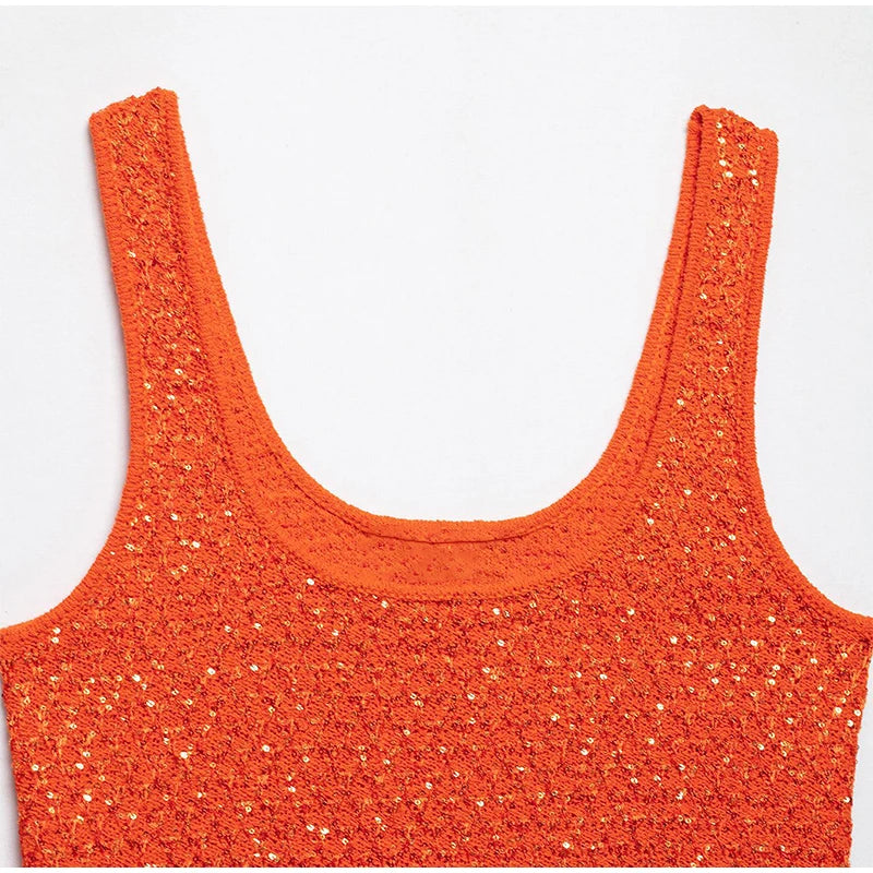 Fashion Bright Silk Knitted Vest For Women Elegant sleeveless U Neck Chic Cropped Tank Tops female Y2K Street Evening Partywear