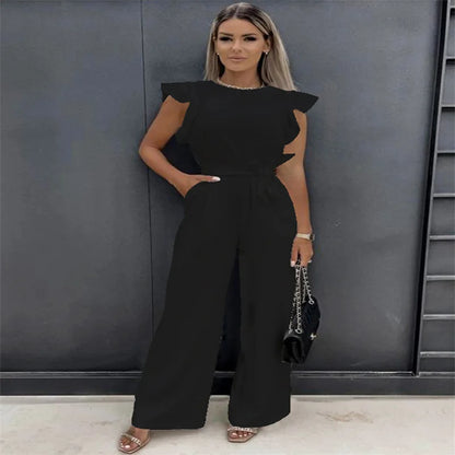 20244 Summer European and American Jumpsuit Women's Casual Pants Ruffled Strap Jumpsuit Badiee Stylez