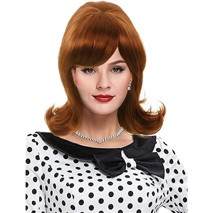 Synthetic A 14-inch black vintage period women's short straight wig with flat bangs is perfect for everyday holiday parties Light brown 1 14inches 1pc