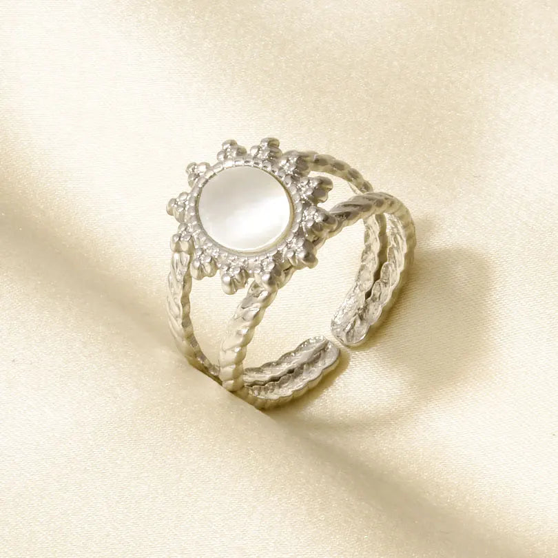 Sea Jewelry Shell Leaf Geometric Round Stainless Steel Rings For Women Men Accessories Open Adjustable Ring Beach Holiday Bagues J923-S-W adjustable