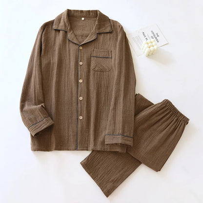 2025 New Spring Couple's Pajama Set 100% Cotton Long Sleeve Long Pants Two Piece Set for Men and Women's Home Furnishings