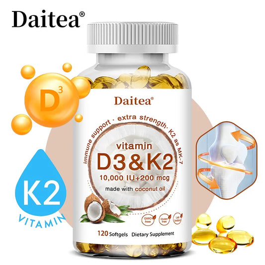 Vitamin D3 & K2 Capsules 10,000IU Vitamin D3 300mcg 200mcg K2 Supports Heart, Brain, Immune and Joint Health