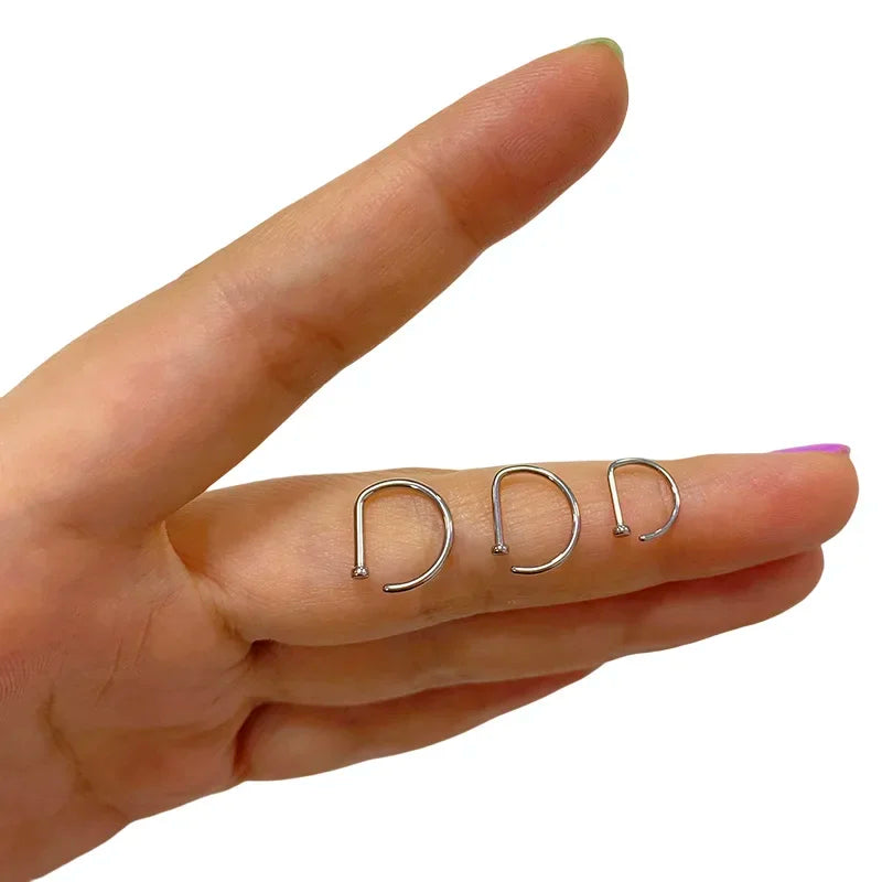 ASTM F136 Titanium PIERC D Shape Nose Ring Nostril Piercing Hoop Septum Rings Bar Pin Nose Lip Studs Body Jewelry Wholesale Badiee Stylez