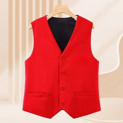 New In Office Lady's Plus Size Waistcoat Matching Casual Chic Elegant Lady's Vest V-Neck Sleeveless Tank Top Loose Coat Jacket Red