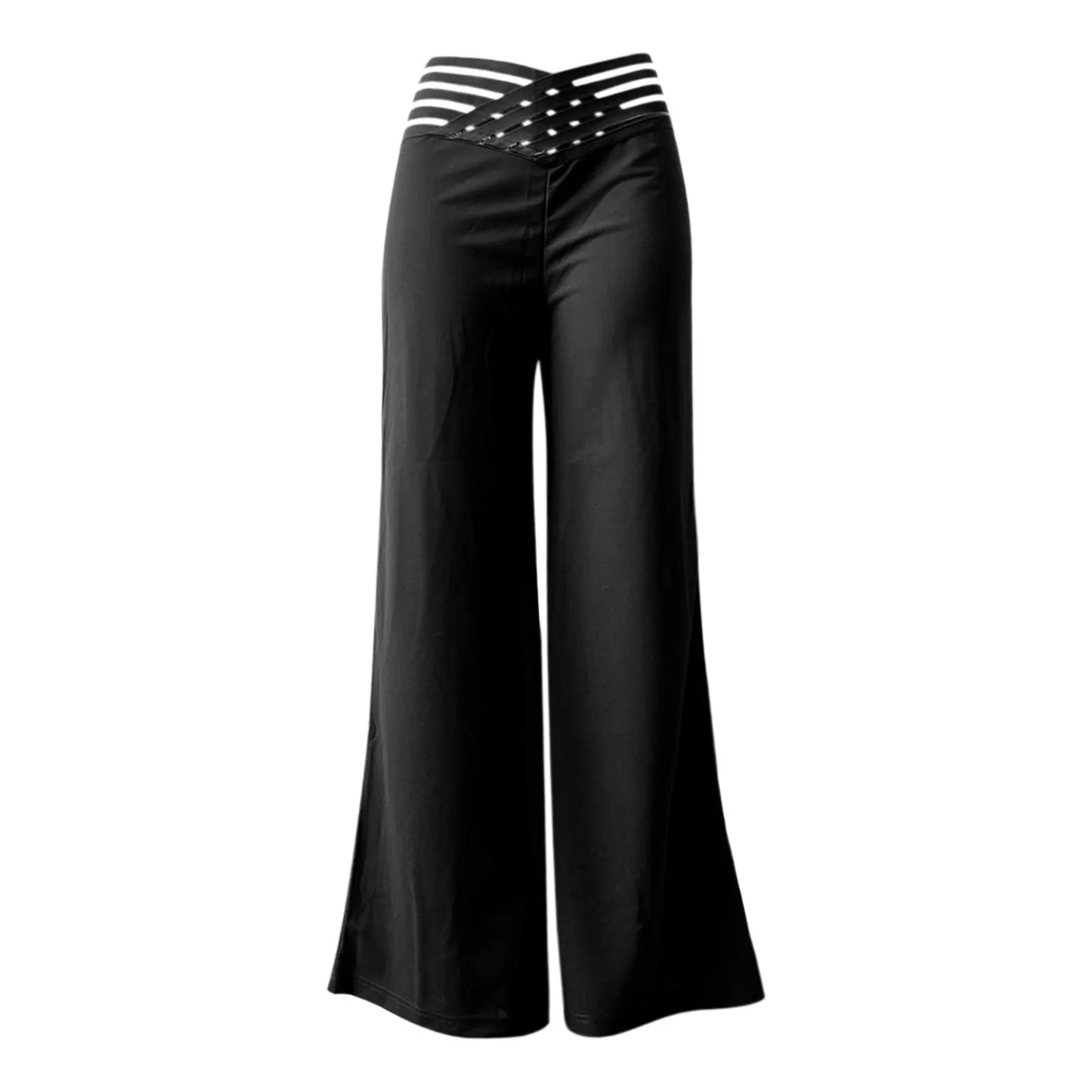 Women Flared Pants Elegant Office Lady Casual High Waist Trousers Spring Summer Solid Crisscross Sheer Mesh Patch Wide Leg Pant Badiee Stylez