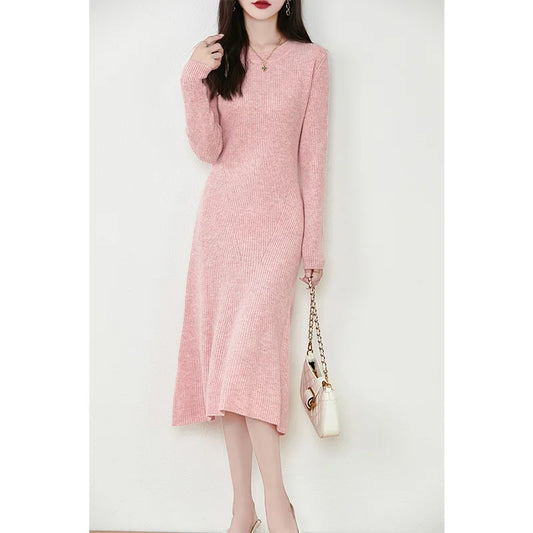 Women's Pure Wool Knitted Long Dress, Round Neck, Fishtail Skirt, Slim, Elegant, Casual, Fashionable, Sweater, 2024Autumn/Winter Badiee Stylez
