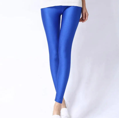 New Spring Solid Candy Neon Leggings for Women High Stretched Female Legging Pants Girl Clothing Leggins Plug Size blue