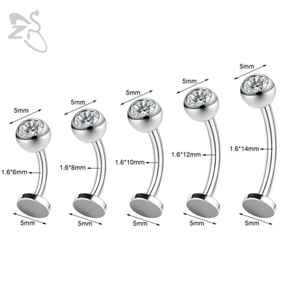 ZS 1 Piece Internal Thread Stainless Steel Belly Button Ring Floating Navel Piercings 14G Curved Umbilical Ring Jewelry 6MM-14MM Badiee Stylez