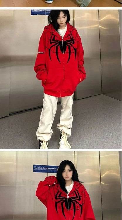 American Style Spiderman Sweatshirt Men Hip Hop Heavyweight Hardcore Cardigan Jacket Spring Autumn Design Sensibility Hooded Top