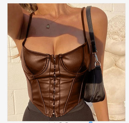 Women Corset Bustier Crop Top Lace-up Bandage Black Gothic Leather Underbust Suspender Cami Vest Waist BodyshaperTank Cummerbund as shown picture