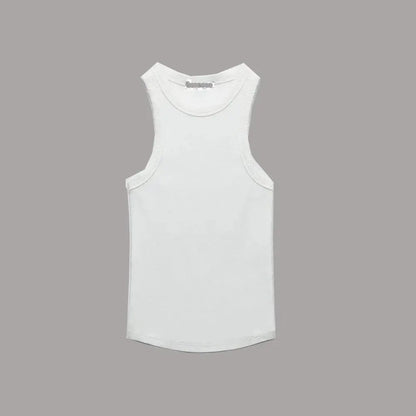 BMURHMZA Fashion New Water Wash Rib Simple Retro Workwear Women's Tank Top White