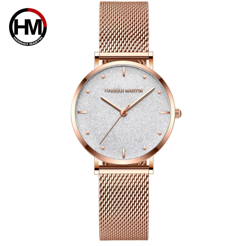 2025 New Women's Luxury Watch Matte Dial Japanese Quartz Movement Stainless Steel Mesh Strap Hannah Martin Brand Original Watch MS36-WFF