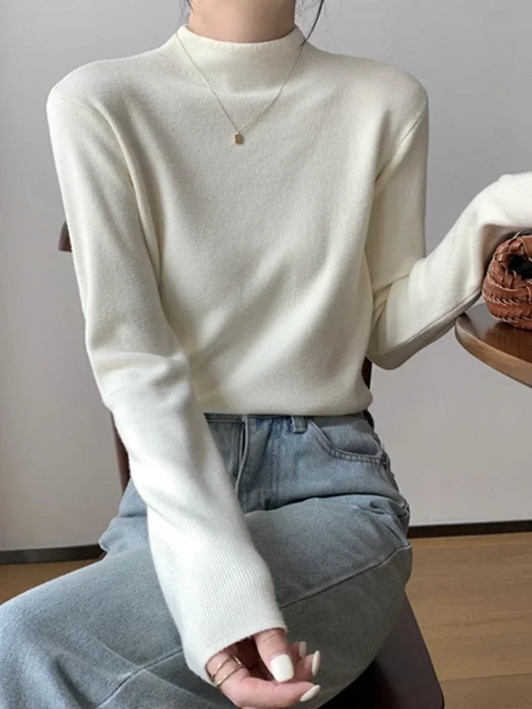 2025 Women Turtleneck Knitted Pullovers Solid Sweater Harajuku Korean Soft Warm Knitwear Autumn Winter Fashion Slim Jumpers Tops Badiee Stylez