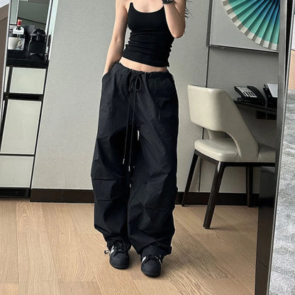 Rimocy Lace Up Y2K Parachute Pants Women Hip Hop Streetwear Oversized Cargo Pants Woman Harajuku Wide Leg Baggy Sweatpants Mujer Badiee Stylez