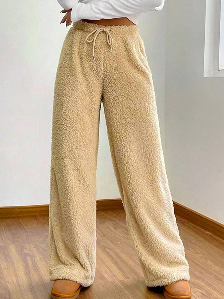 Women's New Trousers Autumn Winter Streetwear Fashion Drawstring Casual Slim Pants Solid Versatile Warm Trousers Female Clothing