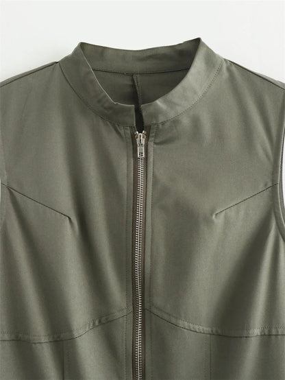 MUJER Zipper Long Dress Woman Pleated Sleeveless Bodycon Dress Summer Elegant Party Dresses For Women 2025 New Midi Dresses Badiee Stylez