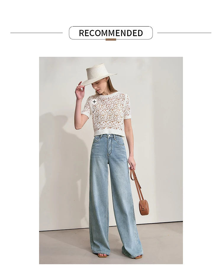AMII Minimalist Blue Jeans Women 2025 Summer New Versatile Denim Wide Leg Pants Low Waist Thin Casual Loose Trousers 12542121