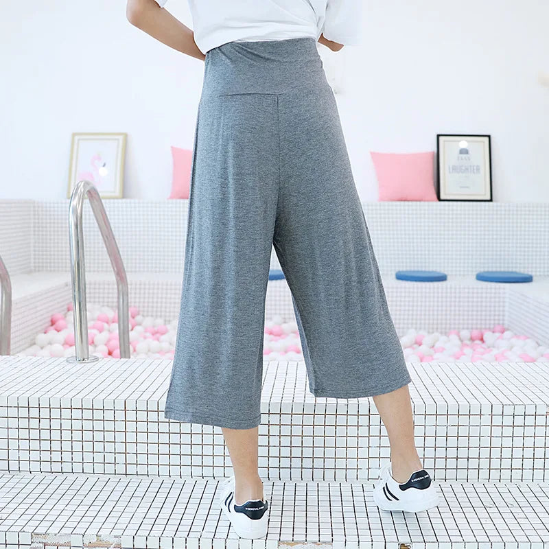 Spring Summer Modal Wide leg pants calf length Loose Casual yoga pant Plus size High Waist three quarter Trousers All match