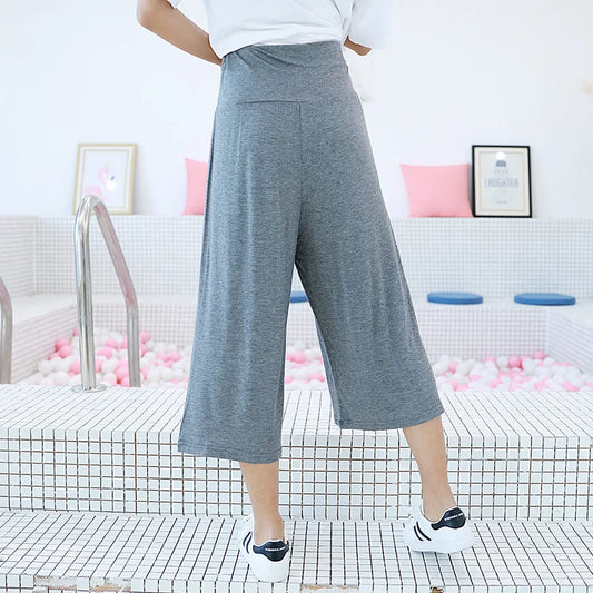 Spring Summer Modal Wide leg pants calf length Loose Casual yoga pant Plus size High Waist three quarter Trousers All match