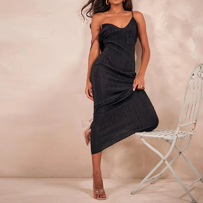 Color Printed Spaghetti Strap Maxi Dresses For Women Sexy V-neck Slim Backless Folds Dress Fashion Evening Party Elegant Vestido black