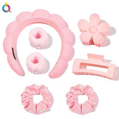 Wash Face Headbands For Women Puffy Sponge Hair Bands Cuff Waterproof Bands Absorbent Wristbands Girls Hair Accessories Set Badiee Stylez