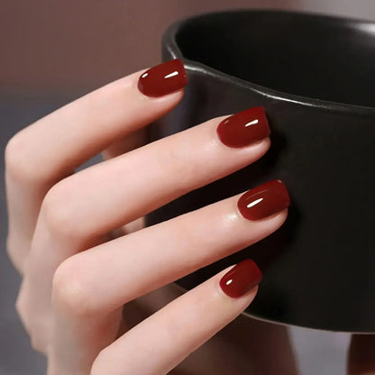 Almond Mid-length Black Fake Nail Solid Color Press on Nails Simple Full Cover Artificial Nail For Girls Nail Extension 24Pcs Y3
