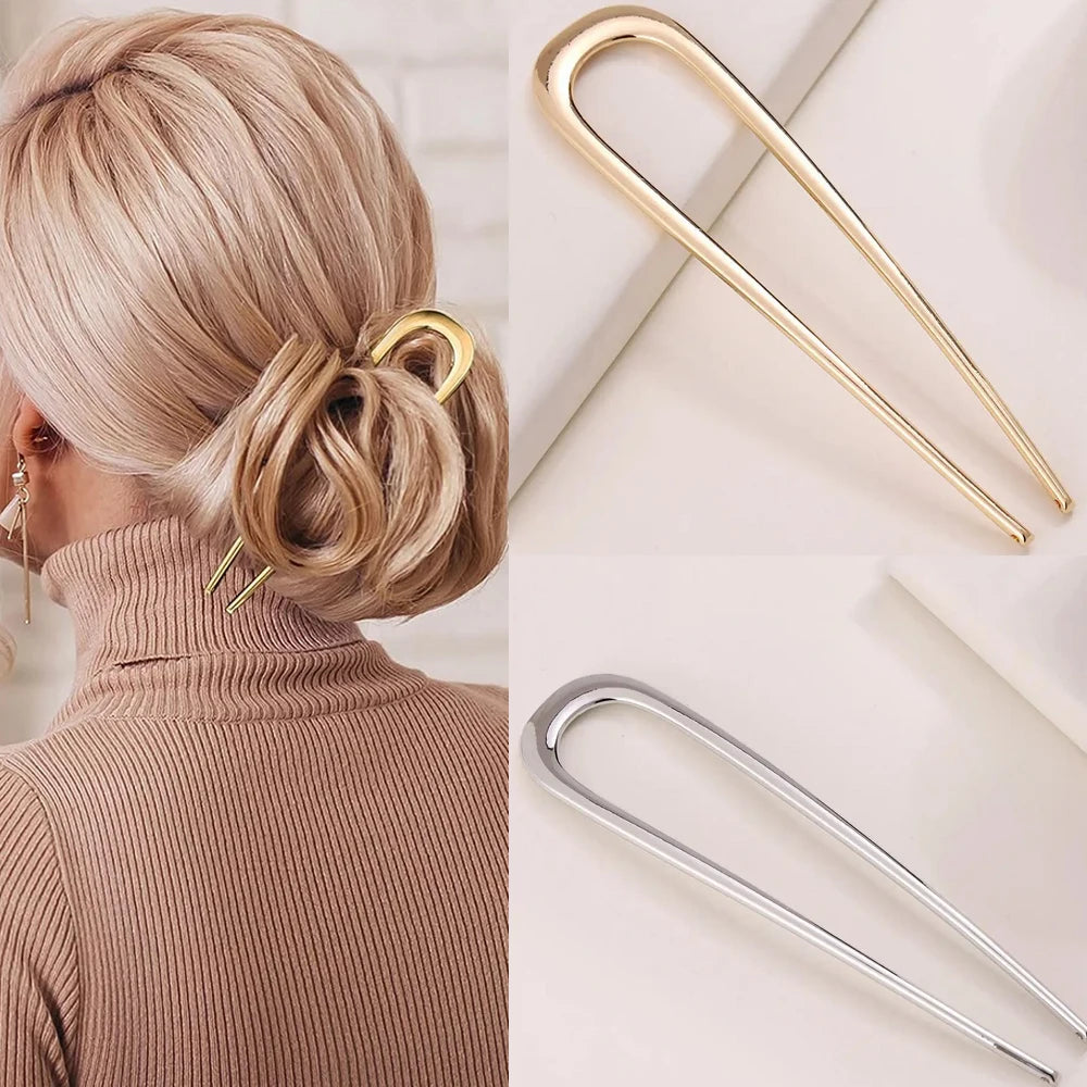 2Pcs French Pins Hair Pins 5.5 Inch Metal U-Shaped Hair Clip Hair Vintage French Twist Hair Pin for Women Girls Hairstyle Gifts Badiee Stylez