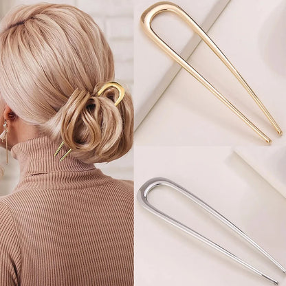 2Pcs French Pins Hair Pins 5.5 Inch Metal U-Shaped Hair Clip Hair Vintage French Twist Hair Pin for Women Girls Hairstyle Gifts Badiee Stylez