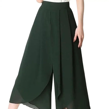High Waist Pants See-through Chiffon Trousers Chic Women's Chiffon Skirt Pants Double Layered Wide-leg Mid-calf Cropped for A green