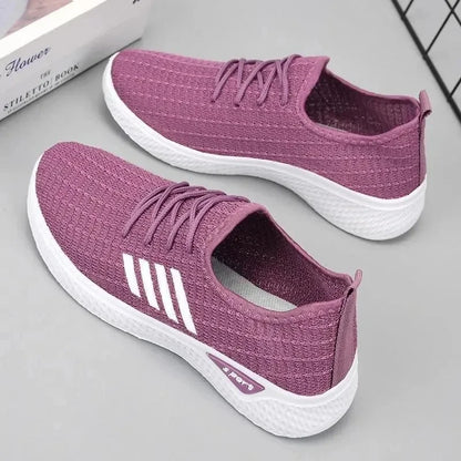 woman Mom Shoes Mesh Low-Top Running Student Shoes Trendy Shoes New Fly-Knit Sneakers Spring and Summer Soft Bottom Casualshoes