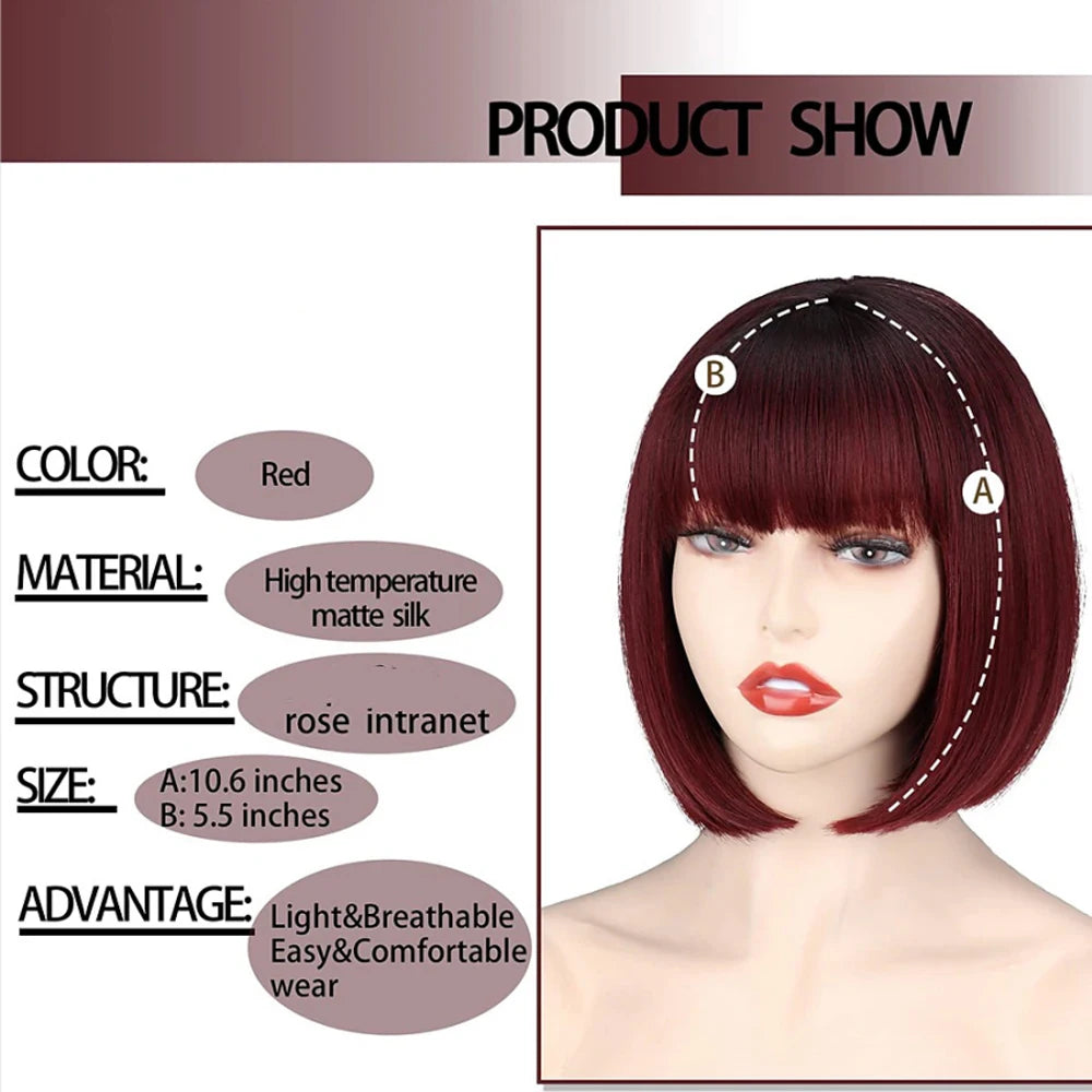 HAIRJOY Women Short Straight White Bob Wig with Bangs Synthetic Hair for Daily Party Cosplay Halloween