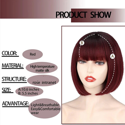 HAIRJOY Women Short Straight White Bob Wig with Bangs Synthetic Hair for Daily Party Cosplay Halloween