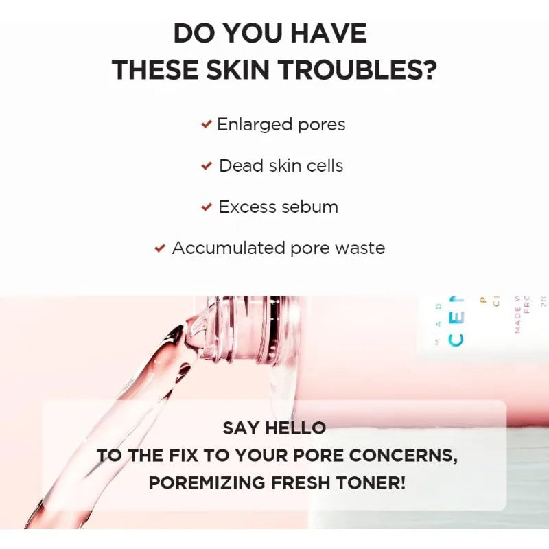 Korean Centella Pink Salt Pore Care Fresh Toner Ampoule Facial Serum Deep Cleanser and Face Cream Skincare Original Products Set